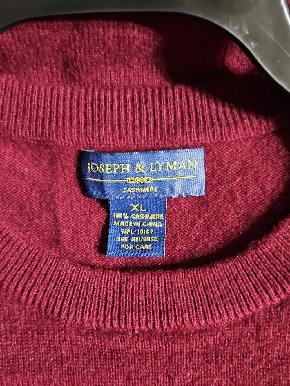 Joseph & Lyman Maroon Burgundy Cashmere Knit Long Sleeve Crew Neck Sweater